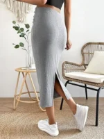 Gonna premaman lunga a vita alta in maglia a coste - immagine 2