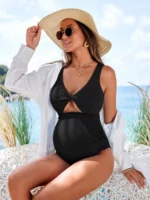 Costume premaman intero tinta unita con dettaglio cut-out - immagine 2