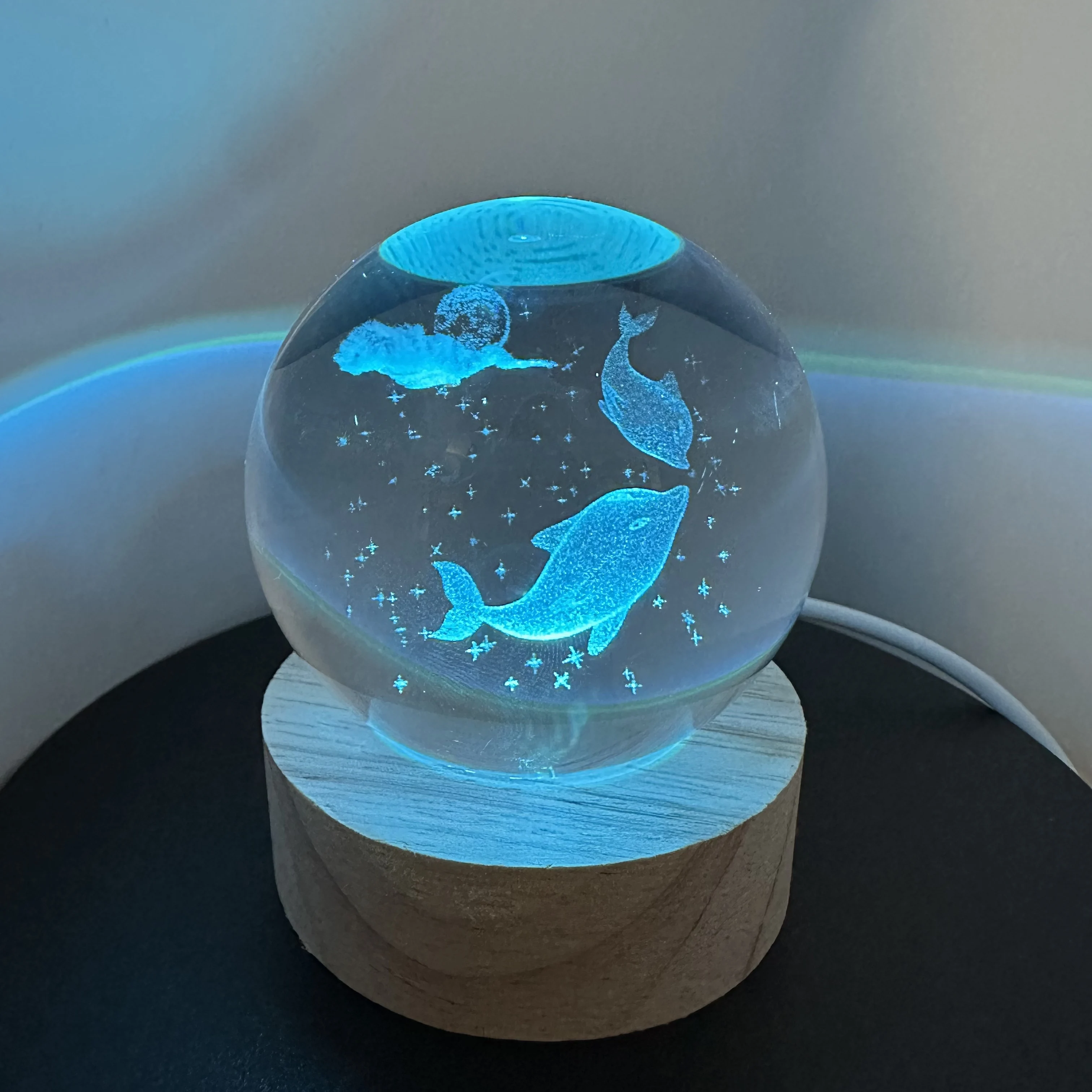 kf-S8fde168af1944e82ba0ab3a85641a2ff0 Luce notturna LED con sfera di cristallo delfino - immagine 1