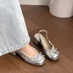 Sandali donna punta chiusa con tacco spesso Mary Jane - immagine 3