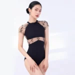 Body danza donna manica corta con ricami eleganti - immagine 3