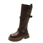 Stivali alti donna con tacco spesso e fibbia western - immagine 6