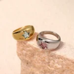 Anello donna rosa a cupola con cristalli e stella - immagine 2