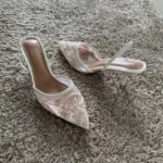 Sandali con tacco alto sottili a punta con ricamo donna - immagine 3