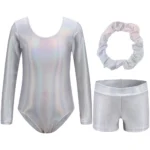 Body ginnastica artistica bambina con pantaloncini e fascia