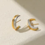 Orecchino a polsino lineare bicolore placcato oro 18K