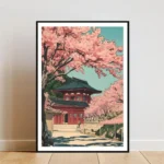 Poster giapponese vintage con fiore di ciliegio e tempio - immagine 6