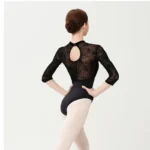 Body danza donna nero con maniche in rete floccata - immagine 4