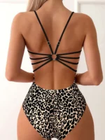 Costume intero leopardato donna a fascia con taglio alto