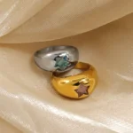Anello donna rosa a cupola con cristalli e stella