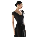 Body da balletto donna nero con pizzo e scollo a V - immagine 5