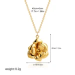 Collana donna con ciondolo fiore rosa 3D in acciaio oro - immagine 5