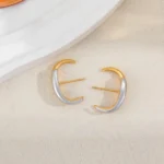 Orecchino a polsino lineare bicolore placcato oro 18K - immagine 5