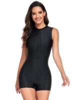 Costume da bagno sportivo intero nero con zip donna