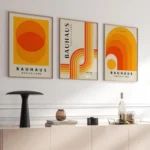 Poster astratto Bauhaus arancione e blu su tela