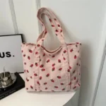 Borsa in velluto a coste con fragole, grande shopper - immagine 5