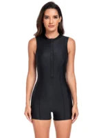 Costume da bagno sportivo intero nero con zip donna - immagine 6