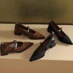 Scarpe Mary Jane donna a punta con tacco largo leopardato