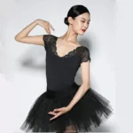 Body da balletto donna nero con pizzo e scollo a V - immagine 4