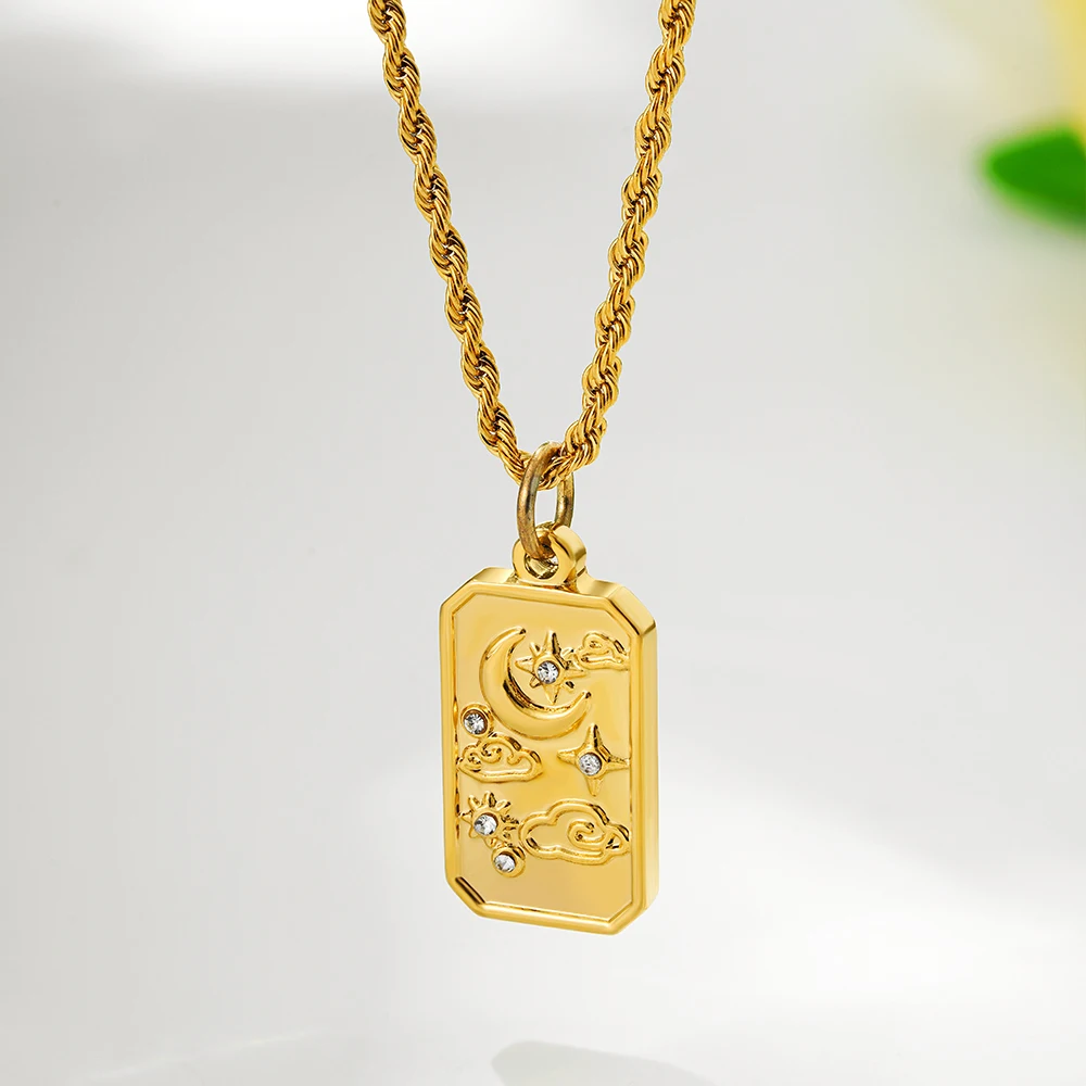 kf-Sbefd0a4a5dbd411881227474d4c06c80G Collana catena in acciaio con ciondolo tarocchi e luna - immagine 1