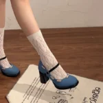 Scarpe Mary Jane donna con tacco spesso in cristallo