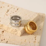 Anello donna a cupola doppia in acciaio inox dorato - immagine 6