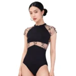 Body danza donna manica corta con ricami eleganti