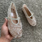 Ballerine Mary Jane in rete con perline e tacco basso - immagine 4