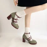 Scarpe Mary Jane donna con tacco spesso e fiocco - immagine 3