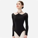 Body da balletto nero in rete con spalline incrociate - immagine 4