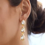 Orecchini pendenti a goccia a tre strati placcati oro 18K - immagine 4