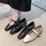 Scarpe Mary Jane donna in pelle con tacco largo primaverili