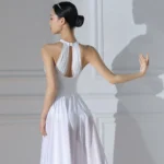 Body bianco da balletto donna con rete e scollo all’americana