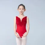 Body da balletto in velluto per ragazze con scollo a V - immagine 4
