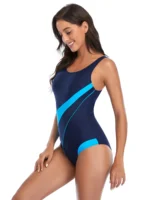 Costume intero sportivo donna a righe, schiena scoperta - immagine 2