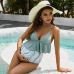 Costume premaman due pezzi a vita alta per gravidanza