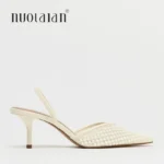 Sandali mesh con tacco a spillo e perline donna - immagine 2