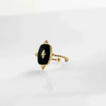 Anello aperto donna in acciaio oro con pietra nera - immagine 5
