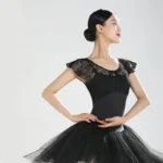 Body danza in pizzo nero effetto due pezzi