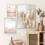 Set 3 stampe mare beige su tela per soggiorno - immagine 2