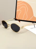 Occhiali da sole donna ovali retrò in metallo UV400 - immagine 2
