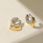 Orecchino a clip squadrato bicolore placcato oro 18K - immagine 3