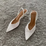 Sandali mesh con tacco a spillo e perline donna