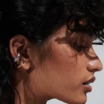 Orecchino a clip squadrato bicolore placcato oro 18K