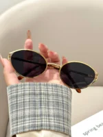 Occhiali da sole donna ovali retrò in metallo UV400