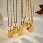 Collana oro con ciondolo irregolare e catena intrecciata - immagine 2