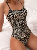 Costume intero leopardato donna a fascia con taglio alto - immagine 3