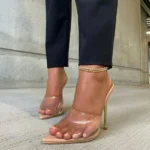 Sandali mules donna in PVC trasparente con tacco a spillo - immagine 2