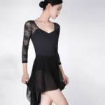 Body danza donna manica lunga con pizzo e scollo a V - immagine 4