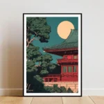 Poster giapponese vintage con fiore di ciliegio e tempio - immagine 2